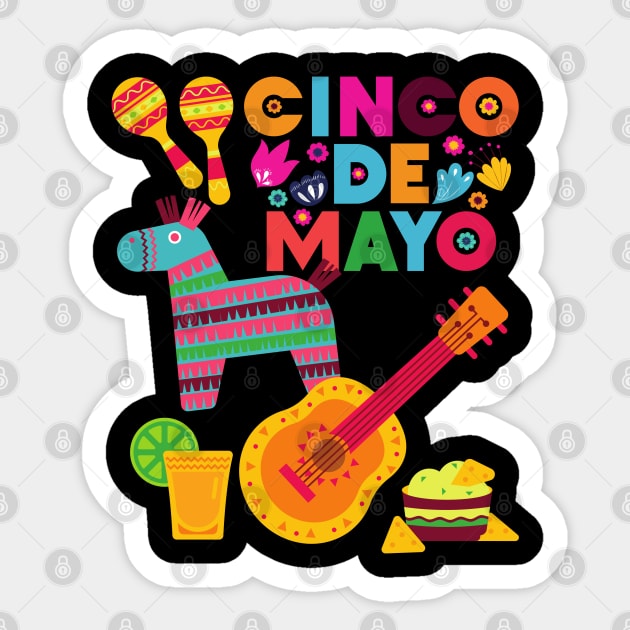 Cinco De Mayo Fun colorful celebration fifth may Mexican style cactus piñata Sombrero Sticker by BoogieCreates